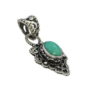 925 Sterling Silver <b>Turquoise</b> Stone Pendant Necklace Pear Shape with Gold Plating Beautiful Design Fine Jewelry Pendants Charms - Product Image 1