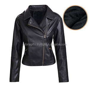 Hot Leathers Premium USA Style Made India Classic Motorcycle Style Black Sheep Fur Plus Size Winter Transpirable Ladies Jacket - Product Image 1