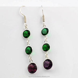 ต่างหูพลอยโอนิกซ์สีเขียวทรงกลมห้อยกับหินอเมทิสต์ธรรมชาติ925ต่างหูเงินสเตอร์ลิงเครื่องประดับทำมือสำหรับผู้หญิง - Product Image 3