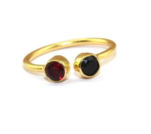 Fabricante al por mayor doble piedra anillo de cuarzo negro y rojo anillo ajustable de doble banda anillo pequeño de diseñador minimalista flexible - Product Image 1