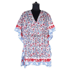 2025 nueva primavera de alta calidad señoras Kaftan bloque de mano impreso diseño Floral tamaño libre Kaftan Opción de talla grande - Product Image 1