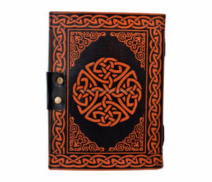 Journal en cuir véritable gaufré à la main de feuille de chanvre orange livre d'ombres carnet de notes Pages blanches vierges journal pour cadeaux d'école de bureau - Product Image 4