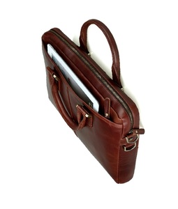 Sac pour ordinateur portable en cuir véritable de couleur marron pour hommes - Product Image 1