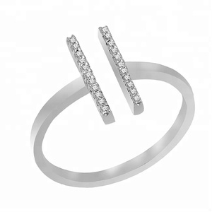 Anillo liso de Plata de Ley 925 de la mejor calidad, juego de pavé de barra doble, piedra CZ, joyería de aniversario de fiesta de boda a la moda - Product Image 1