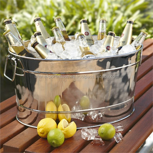 Seau à glace galvanisé en métal à la mode forme ovale refroidisseur de bouteille de bière de vin plaqué argent pour les célébrations de fête et de mariage - Product Image 3