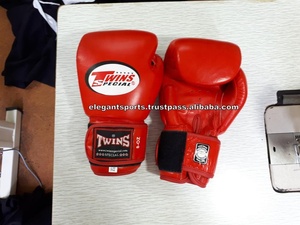 นวมชกมวยมวยไทยแบบพิเศษสีแดงถุงมือมวยต่อสู้แบบมืออาชีพหนังแท้ - Product Image 2