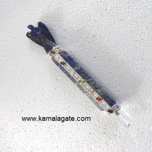 Baguette de guérison à 7 chakras baguette d'ange avec agate de cristal de pierre précieuse semi-précieuse Lapiz Lazuli fabriquée par la nature - Product Image 1
