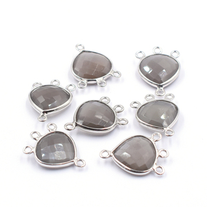 Piedra lunar gris en forma de corazón, bisel de Plata de Ley 925, conector Chapado en plata, fabricación de joyas - Product Image 4