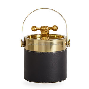 Seau à glace en cuir vintage avec pince à glace en métal écologique - Product Image 5