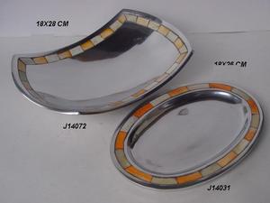 Bandeja ovalada de aluminio fundido pulido con espejo, mosaico de hueso en acabado naranja y pulido Natural - Product Image 6