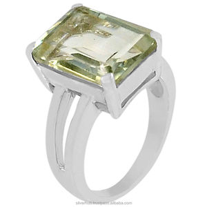 Améthyste verte Gemstone Emerald Cut Shape Faceted Cut 925 Sterling Silver Collate Setting Ring Silver Ring Fine Jewelry - Product Image 1