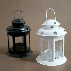 Petite lanterne en fer blanc et noir, décorative, bougie pour noël