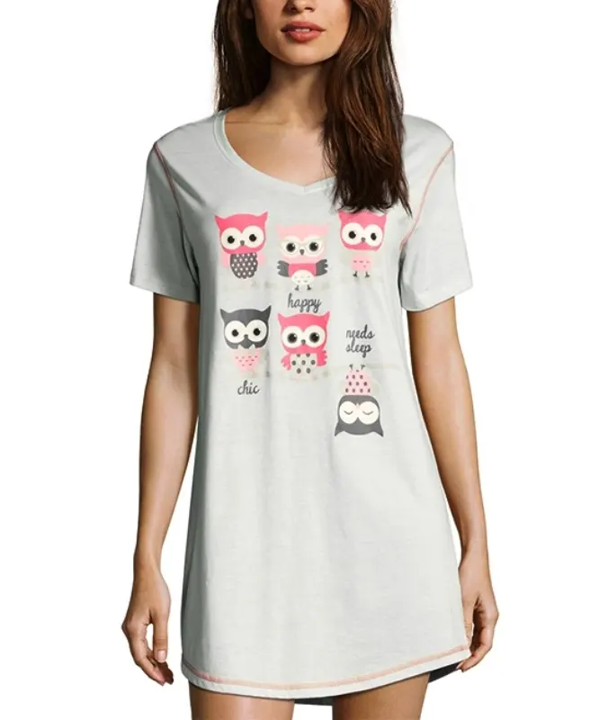 महिलाओं के उल्लू प्रिंट रात शर्ट 100% कपास गर्मियों Loungewear कपड़े Oem कस्टम मुद्रित नाइटवियर देवियों nightgown