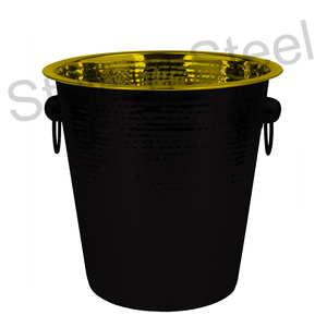 Cubo de champán martillado, Enfriador de alimentos y bebidas de acero inoxidable, Color negro interior y dorado, precio al por mayor - Product Image 1