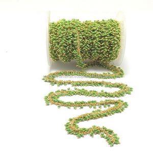 Alambre de Calcedonia verde envuelto en oro Natural Multi piedra preciosa joyería a granel racimo Rosario moneda encanto cadena - Product Image 1