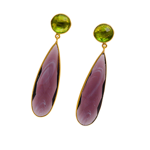Peridot, Pink Quartz Gemstone Bezel Setting <b>Stud</b> Dangle Earrings 925 Sterling <b>Silver</b> Jewelry Fancy Fashionable Earring for Women - Product Image 2
