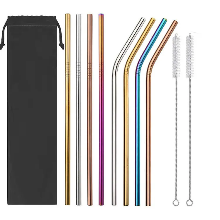 304 Drinking Stainless Steel Reusable Customized Logo Metal Straw With Case