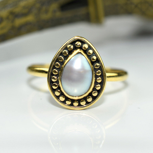 Jolies bagues en forme de poire en argent Sterling 925, perles blanches et dorées, bijoux faits à la main, Design exclusif, bijoux en argent - Product Image 5