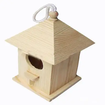 Casa de pájaros de madera rústica decorativa pequeña con agujero redondo doble colgante de madera de alta calidad