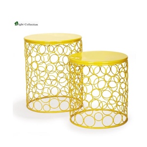 Diseño elegante Venta al por mayor Juego de mesa con recubrimiento de polvo de café de color amarillo redondo de metal de 2 piezas para dibujar Uso en la sala de estar - Product Image 1