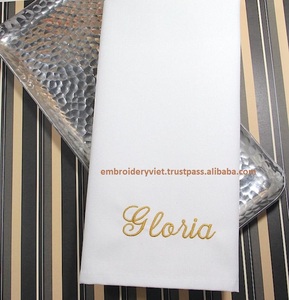 Wedding Monogramming 100% Linen Gold thread Napkin With Hemstitch - Product Image 1