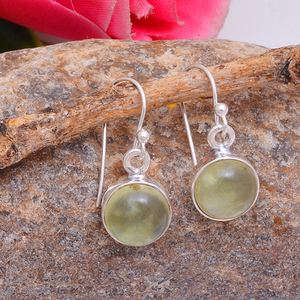 Boucles d'oreilles en pierres précieuses Prehnite plaquées argent romantique élégant 925 Sterling bijoux faits à la main accessoire de mariage pour femmes cadeau - Product Image 2