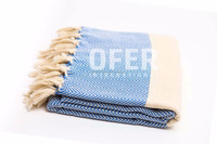 Couverture de plage et de pique-nique en tissu turc à chevrons, 100% coton, Pestemal Hammam, couleur turquoise, collection classique