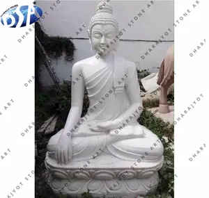 Antico Lucido Marmo Bianco Seduta Statua di Buddha