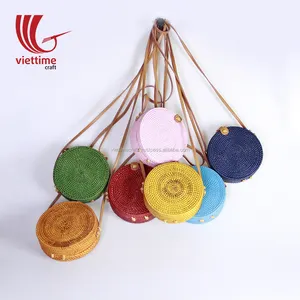 Цветная круглая сумка из ротанга в уличном стиле/сумка из ротанга, Вьетнам/сумка из ротанга, оптовая продажа