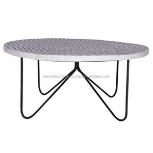 Mesa de centro con incrustaciones de hueso de diseñador de madera maciza con soporte de hierro para sala de estar, cocina y baño - Product Image 4