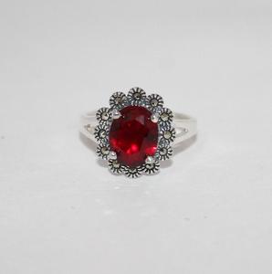 Alta calidad sólida plata esterlina Natural ovalada rojo granate marcasita corte redondo-pendiente de piedras preciosas/anillo/colgante conjunto de joyería - Product Image 2