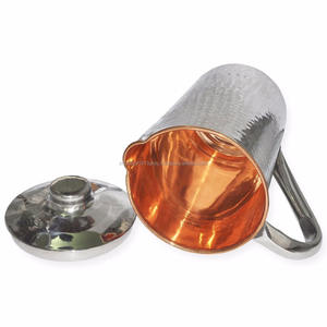 Carafe à eau en cuivre et acier inoxydable, fournitures de stockage martelées, 50 oz, à l'intérieur, en acier inoxydable, vente en gros, livraison gratuite - Product Image 2