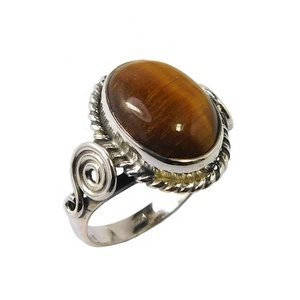 Anillo de piedras preciosas de ojo de tigre natural Nuevo diseñador Joyería de plata esterlina 925 Anillos hechos a mano indios - Product Image 1