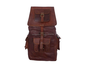 Venta al por mayor hecho a mano en relieve Vintage hombres cabra cuero genuino marrón puro 16 "mochila de hombro mochila accesorios de viaje bolsas - Product Image 1