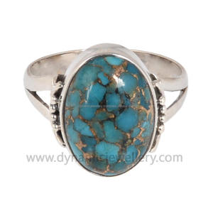 แหวนพลอยเทอร์ควอยซ์สีฟ้าทำด้วยมือสีเงินสำหรับงานแต่งงานหรือวันครบรอบ - Product Image 3