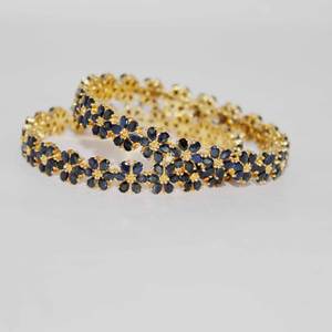 Bracelet de pierres précieuses saphir bleu fait à la main en forme de fleur Bracelet plaqué or Bijoux Prix de gros - Product Image 2