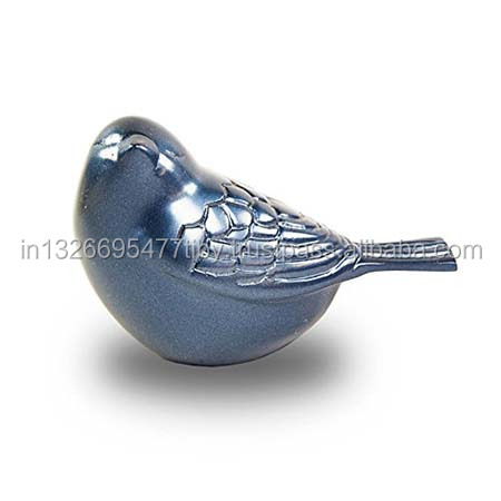 Metal Sculpture With Shiny Blue Enamel Finishing Bird Shape Embossed Design Good Quality For Home Decoration