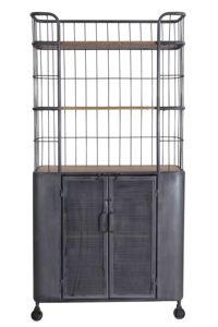 Mobilier industriel Produit populaire Livre avec étagère en bois, étui à livres en fer avec roulettes, armoire de salon avec roulettes - Product Image 2