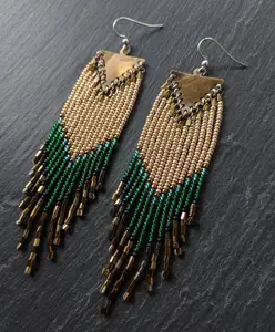 Beaded Earring - Seed Bead Earring - Green <b>Emerald</b> Earring Trendy - Product Image 1