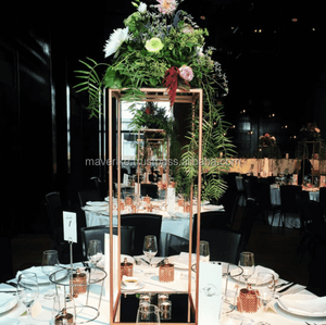 Vaso di fiori in metallo geometrico con supporto a <span class=keywords><strong>colonna</strong></span> per fiori centrotavola da pavimento alto fiore d'oro per decorazioni per la casa e per le nozze - Product Image 3