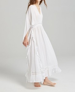 Caftan Ceorhet en dentelle, manches longues, décolleté en V avec dos nu, robe longue pour femme - Product Image 3