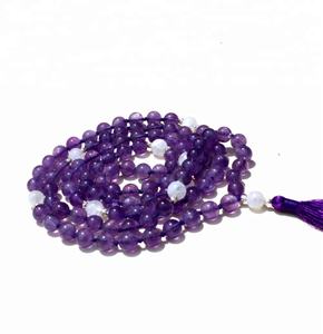 Collier Long noué en pierre naturelle 108, améthyste ronde, pierre de lune, perles Mala, colliers de perles d'artiste indien faits à la main - Product Image 5