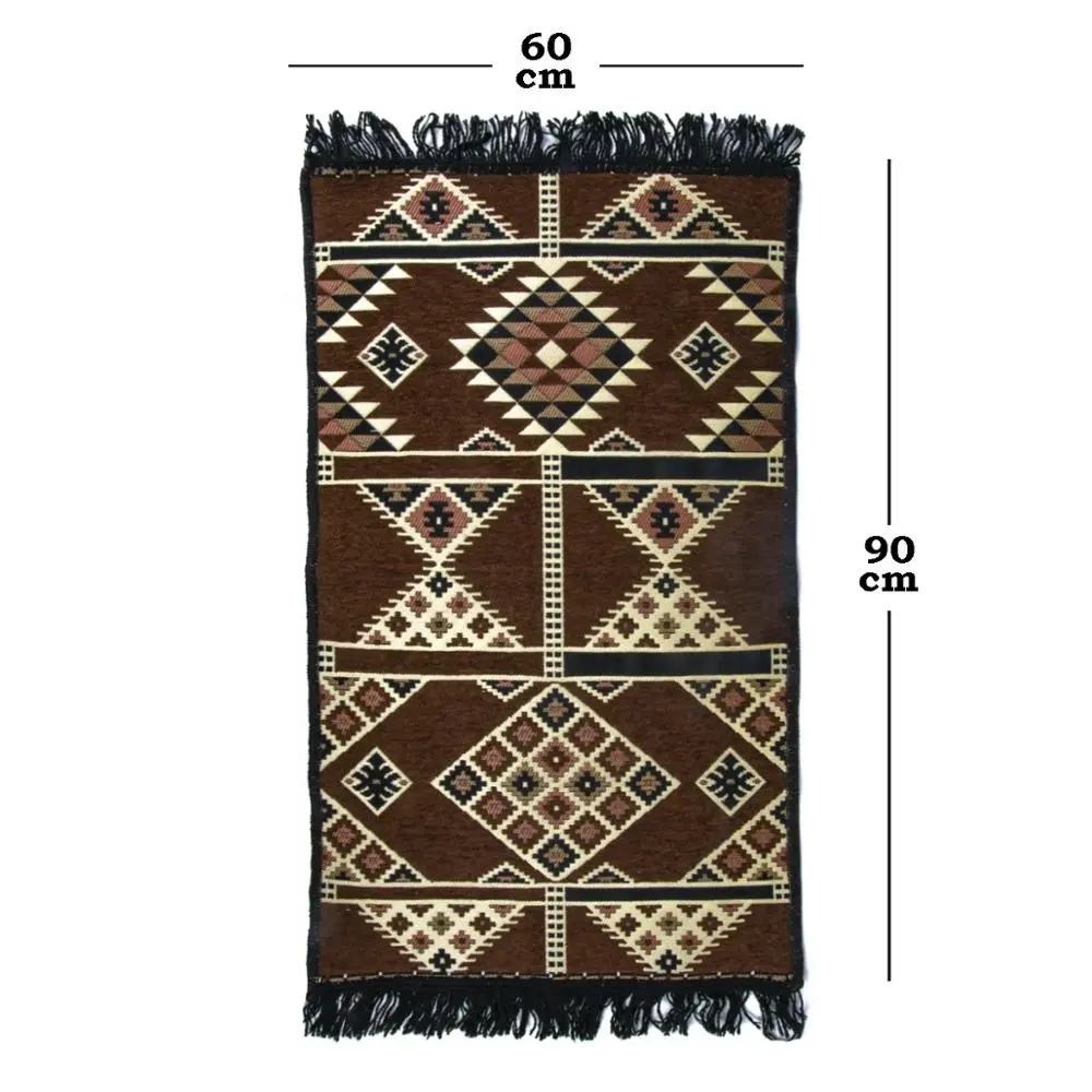 60x90 cm Dark Brown Colorful Woven Turkish Kilim Rug