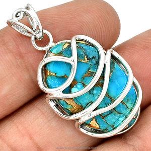 Pendentif de déclaration en cuivre et argent turquoises, pendentif Boho, pierres précieuses faites à la main, turquoises naturelles, 925, offre spéciale - Product Image 5
