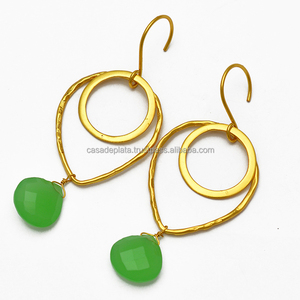Boucles d'oreilles pendantes en calcédoine préhnite véritable, argent sterling 925 massif, bijoux faits à la main, forme ronde, pierre, boucles d'oreilles tendance - Product Image 1