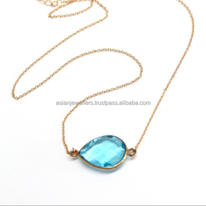 Collier pendentif en topaze de luxe, pierre précieuse en or et bleu - Product Image 1