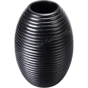 Vase à fleurs d'art moderne en bois massif fabriqué à la main pour la décoration et les cadeaux - Product Image 1