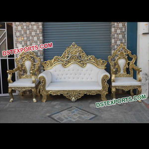 Juego de Sofás para Bodas Indias con Tallado Elaborado, Muebles para Bodas, Sofá Blanco y Dorado, Sofá Nupcial Blanco Cristal, Sofá Nupcial Noruego - Product Image 1