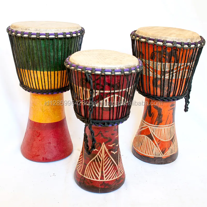 Instrumen Perkusi Drum Djambe Produksi Indonesia Terbuat dari Kayu Mahoni Afrika Musik 12 "Drumset