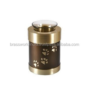 Urna de cremación de latón, Pet de Brassworld Tealight, suministros funerarios de la India - Product Image 1